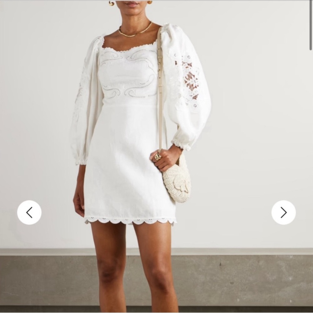 FARM Rio White Eyelet Puff-Sleeve Mini Dress